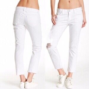 Current Elliott Cropped Straight Sugar Destroy White Jeans Released Hem Denim 29